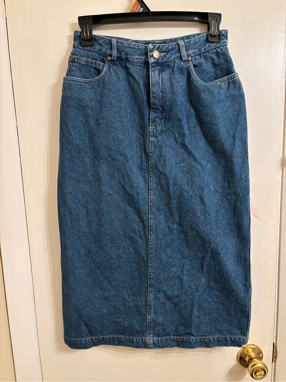 Women's Mid Blue Denim Midi Skirt - Classic Straight Silhouette